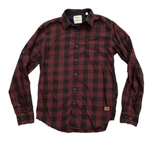 The Roadster Life Mens Plaid Shirt SMALL Red Black Roll Tab Grunge Retro 90s